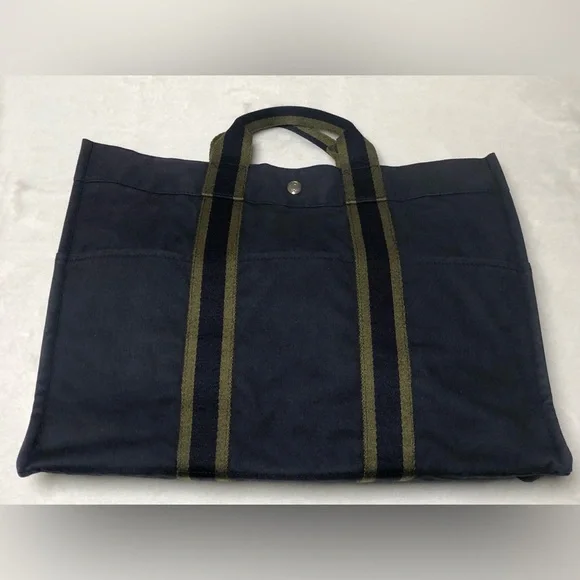 Hermes Authentic Fourre Tout Navy/Green Tote Bag,GUC. - Picture 3 of 17